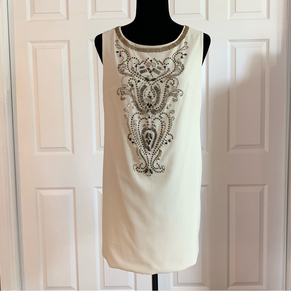 Alya Ivory Beaded Tunic Length Sleeveless Top with Open Tie Back
